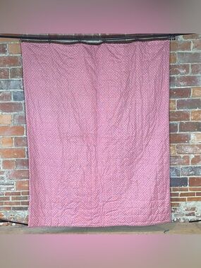 Vintage Whole Cloth Tie Blanket 67” x 86” Pink Floral